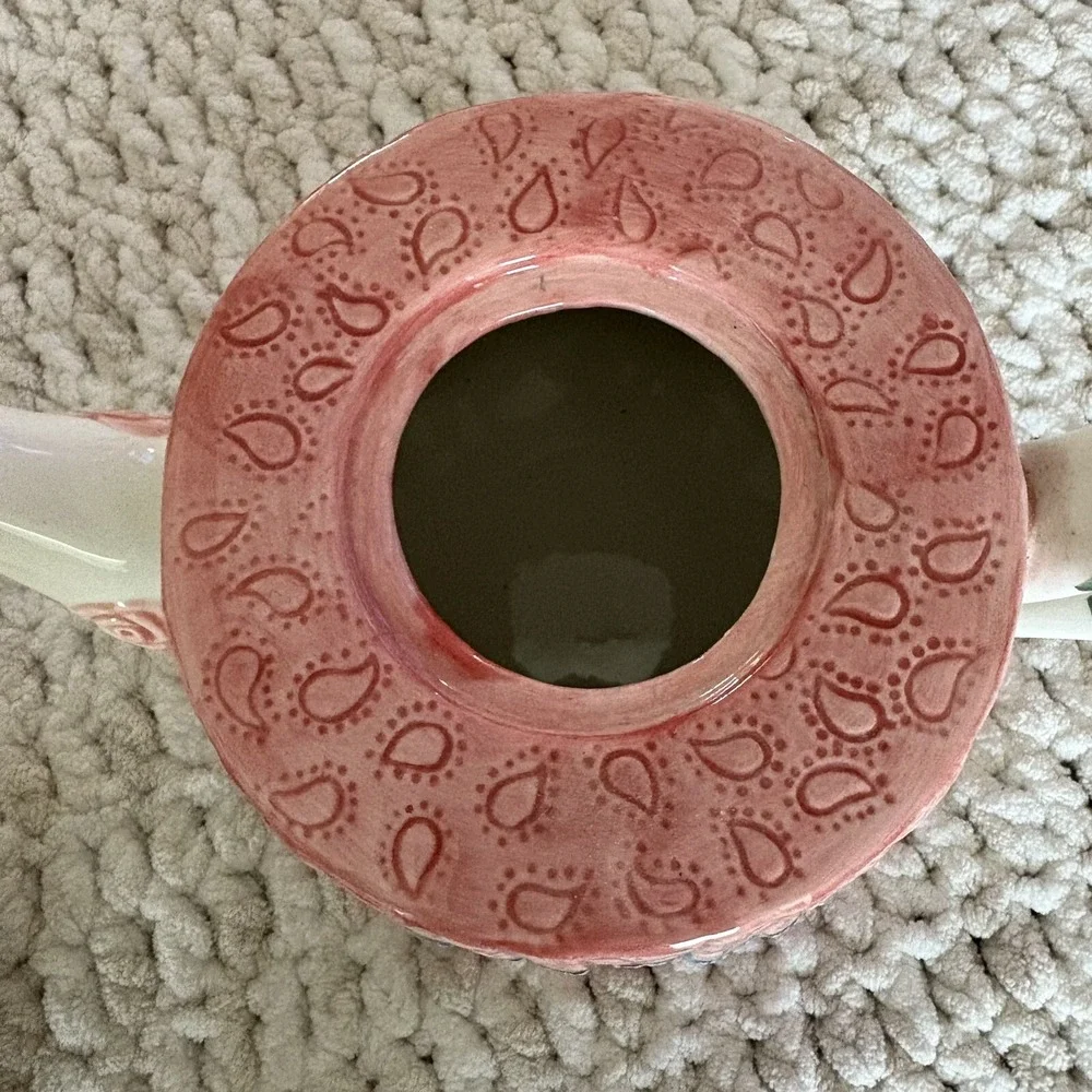 Vintage 1988 FF Fitz & Floyd Teapot Table Design Pink Roses Tea Set Lid